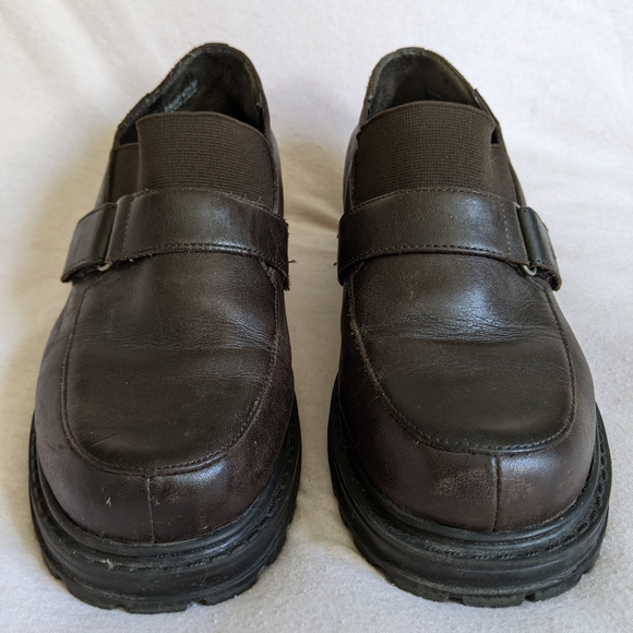 Vintage Espirit Y2K chunky brown leather loafers heels 6.5 90s academia platform - Picture 7 of 11